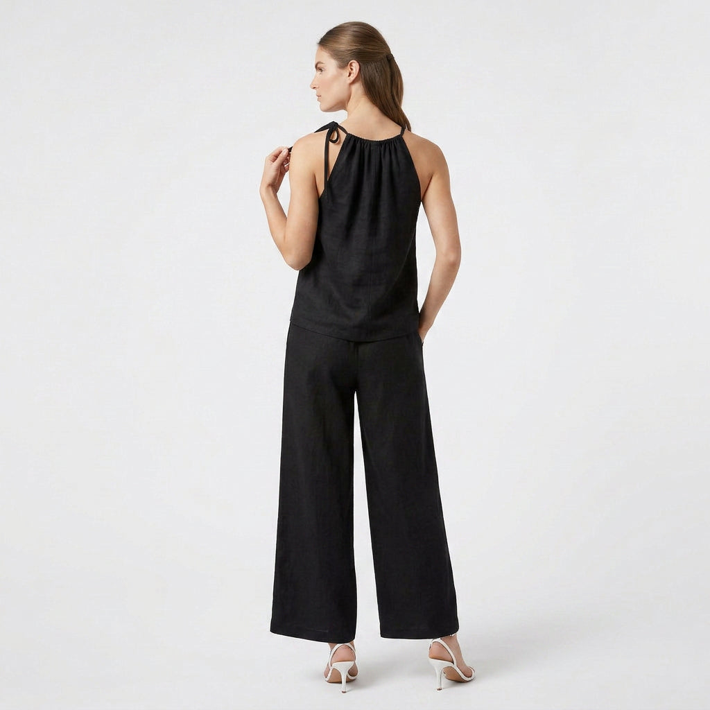 Ensemble Top Sans Manches Pantalon Droit Large pour Femme