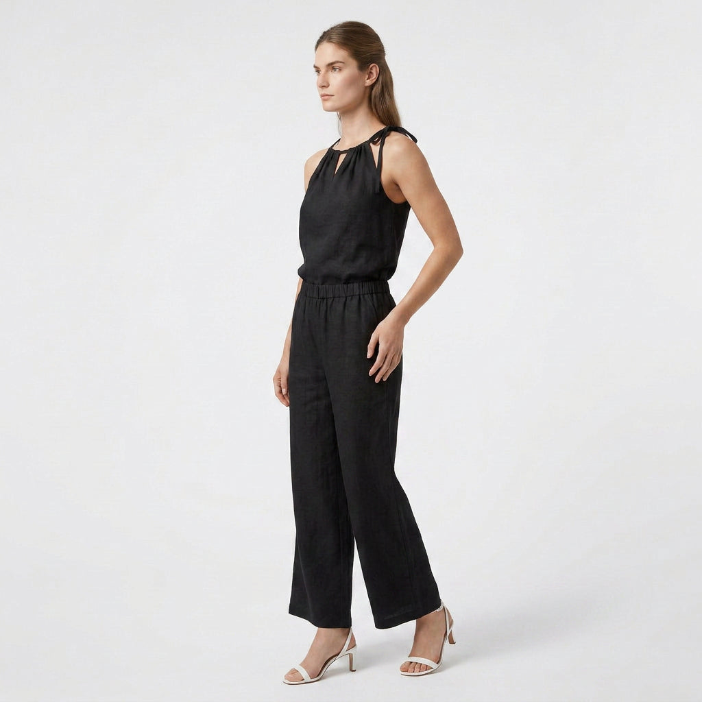 Ensemble Top Sans Manches Pantalon Droit Large pour Femme