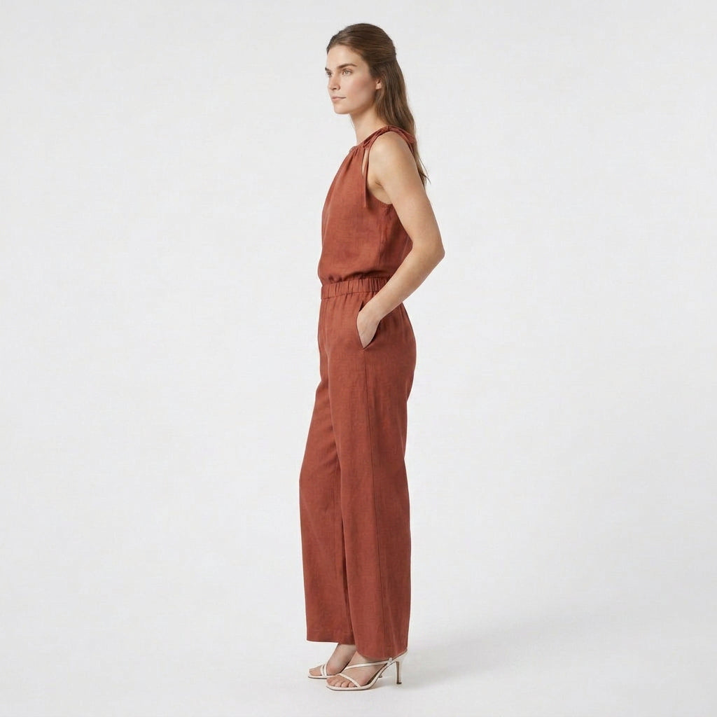 Ensemble Top Sans Manches Pantalon Droit Large pour Femme