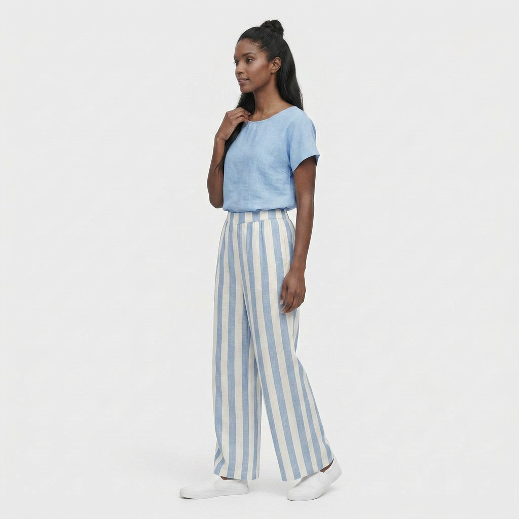 Ensemble T-Shirt Col Rond Pantalon Large pour Femme