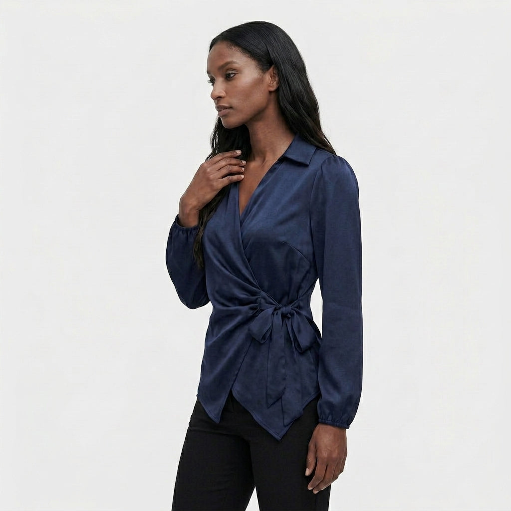 Blouse Col Revers Manches Longues Coupe Élégante pour Femme