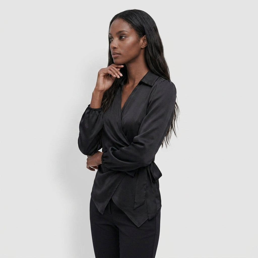 Blouse Col Revers Manches Longues Coupe Élégante pour Femme