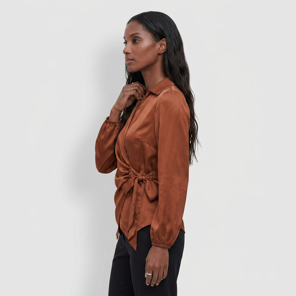 Blouse Col Revers Manches Longues Coupe Élégante pour Femme