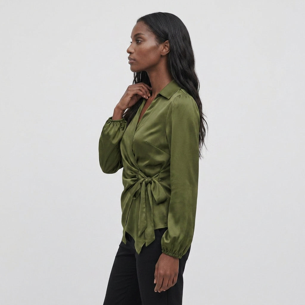 Blouse Col Revers Manches Longues Coupe Élégante pour Femme
