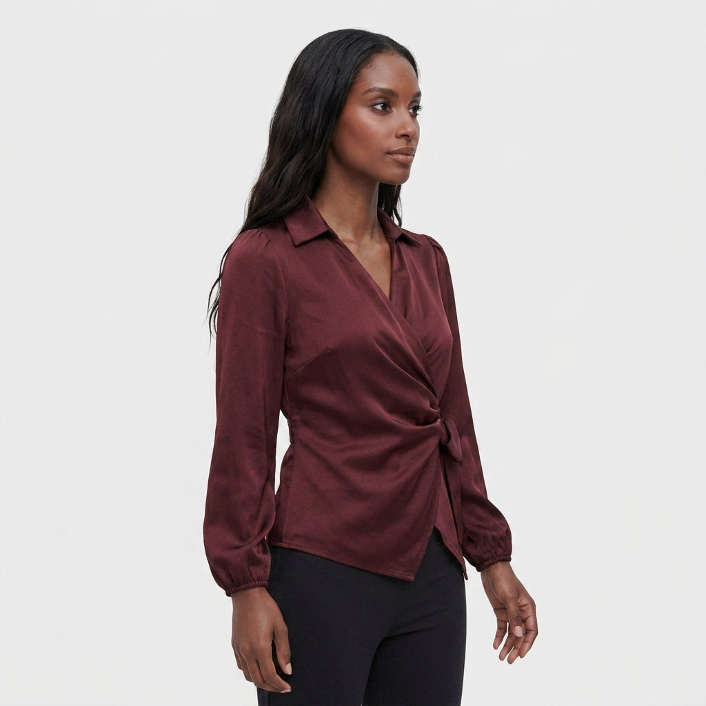 Blouse Col Revers Manches Longues Coupe Élégante pour Femme