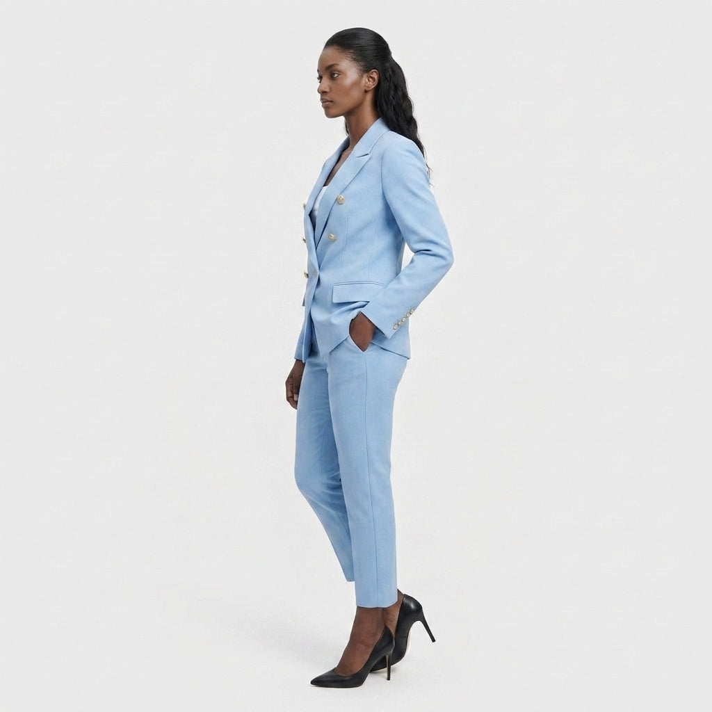 Ensemble Tailleur Veste Pantalon Coupe Structurée pour Femme