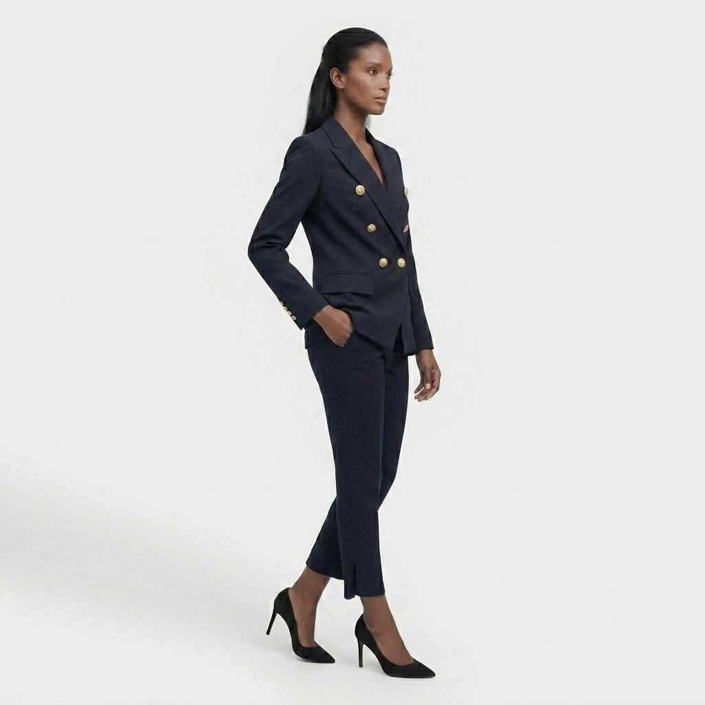 Ensemble Tailleur Veste Pantalon Coupe Structurée pour Femme