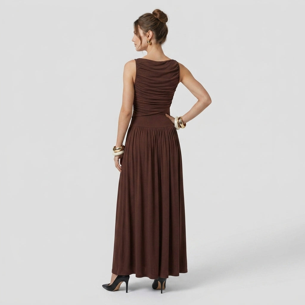 Robe Maxi Sans Manches Coupe Fluide pour Femme