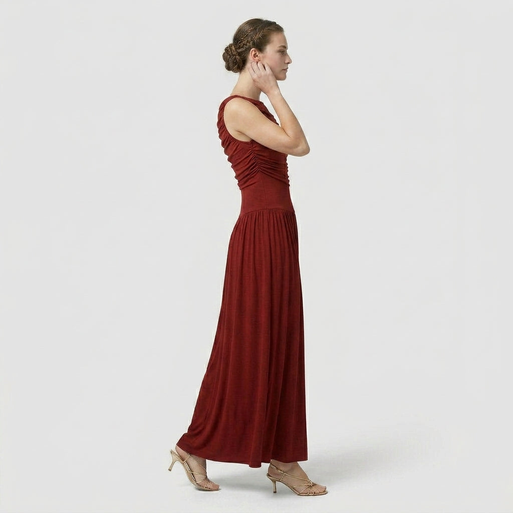Robe Maxi Sans Manches Coupe Fluide pour Femme