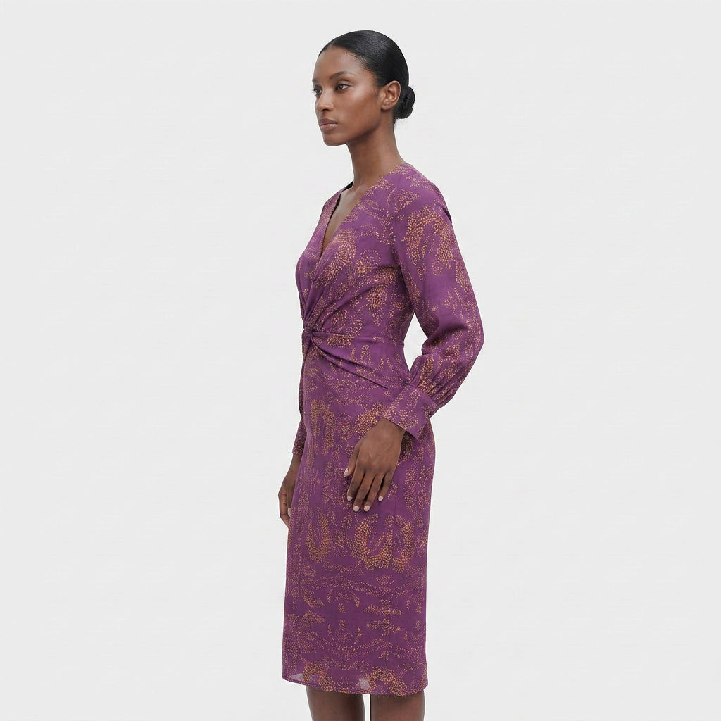 Robe Col V Manches Longues Coupe Ajustée pour Femme