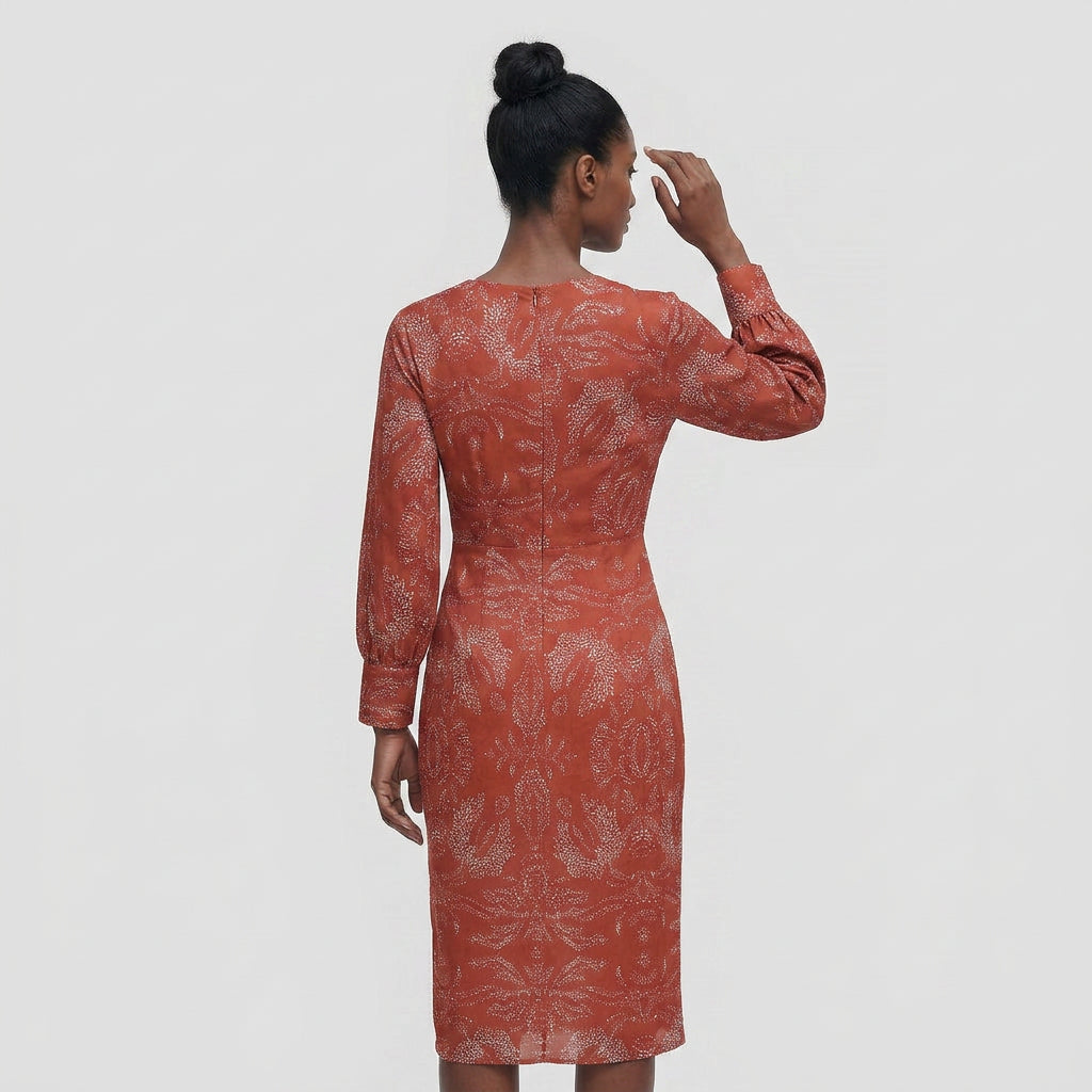 Robe Col V Manches Longues Coupe Ajustée pour Femme