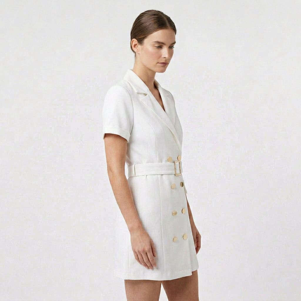 Ensemble Tailleur Robe Manches Courtes Coupe Structurée pour Femme