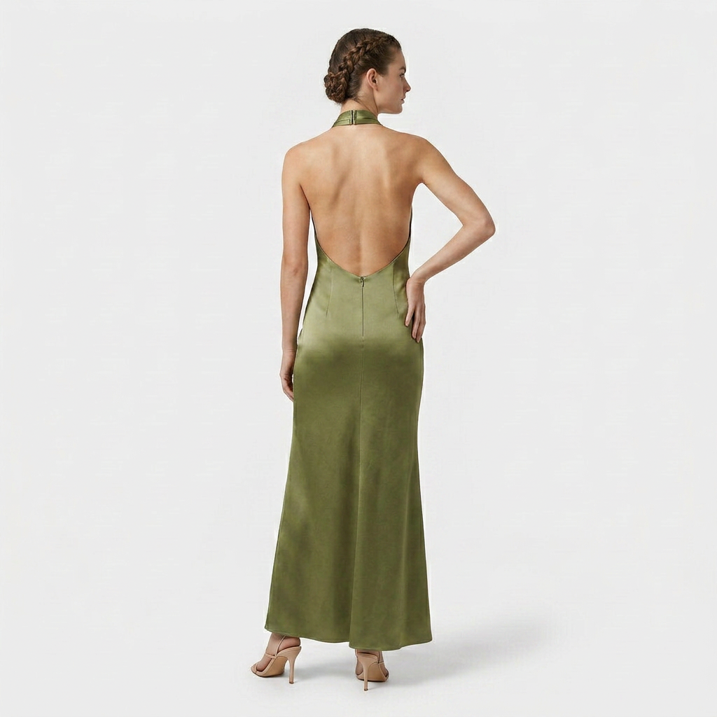 Robe Maxi Col Halter Coupe Fluide Pour Femme