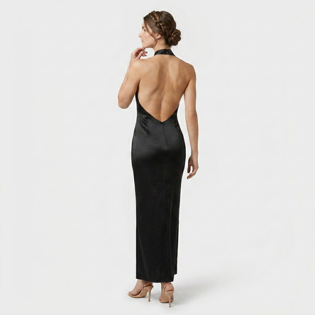 Robe Maxi Col Halter Coupe Fluide Pour Femme