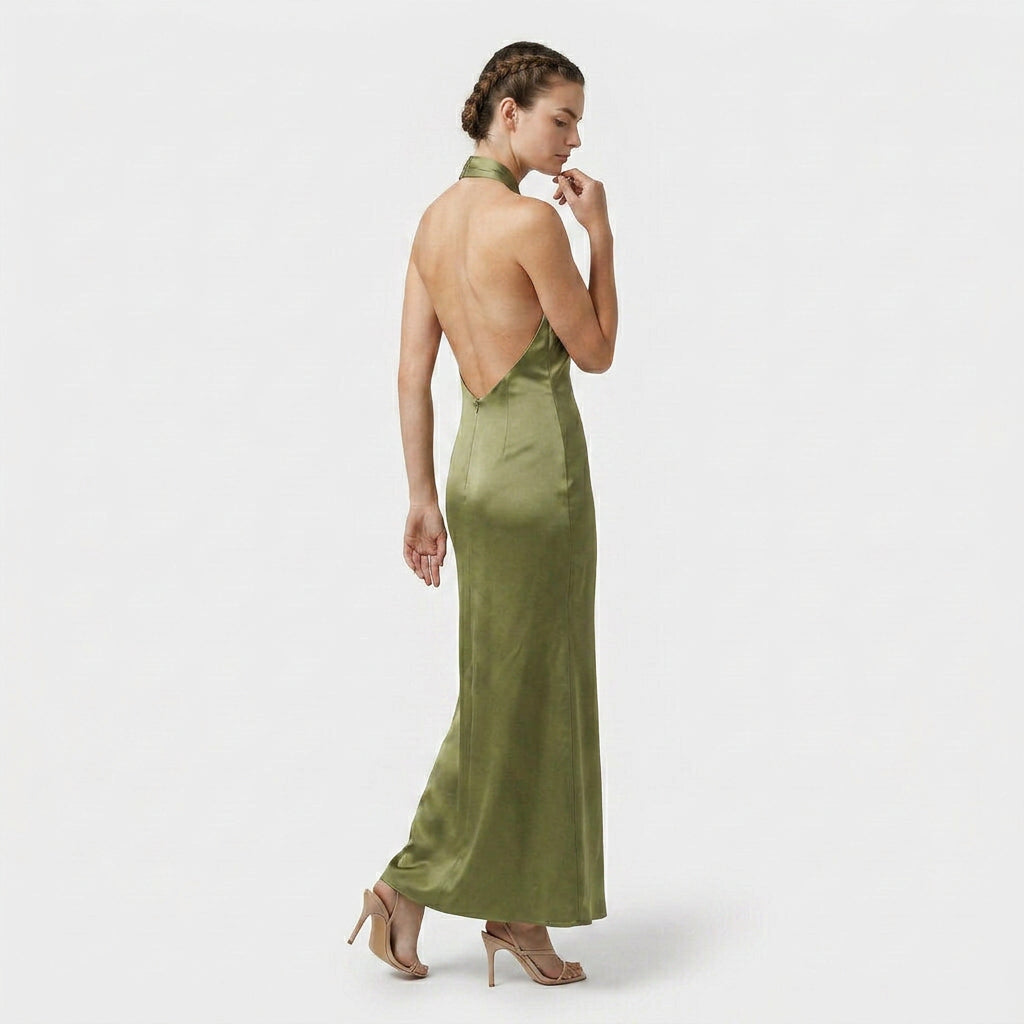 Robe Maxi Col Halter Coupe Fluide Pour Femme