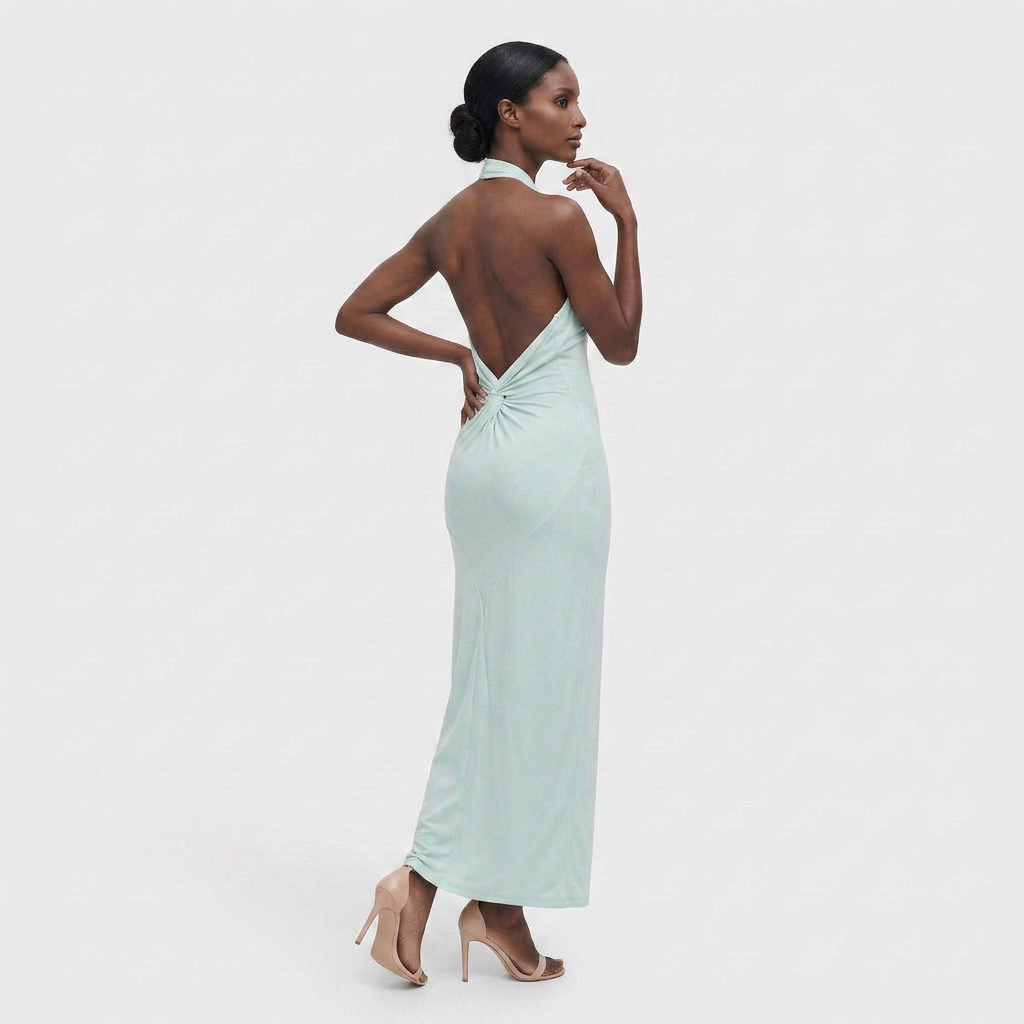 Robe Maxi Col Halter Drapé Élégant Pour Femme