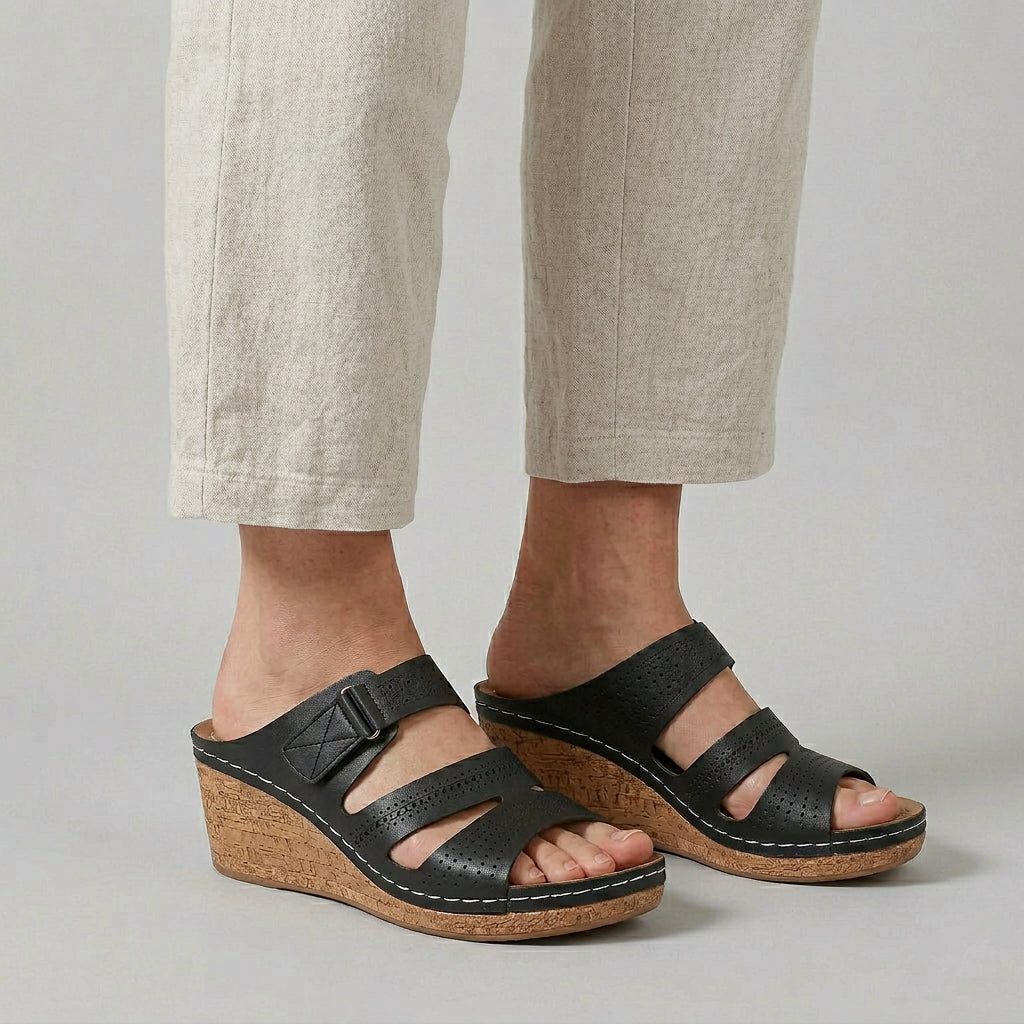 Mules Compensées Bout Ouvert Confort Soutien Pour Femme