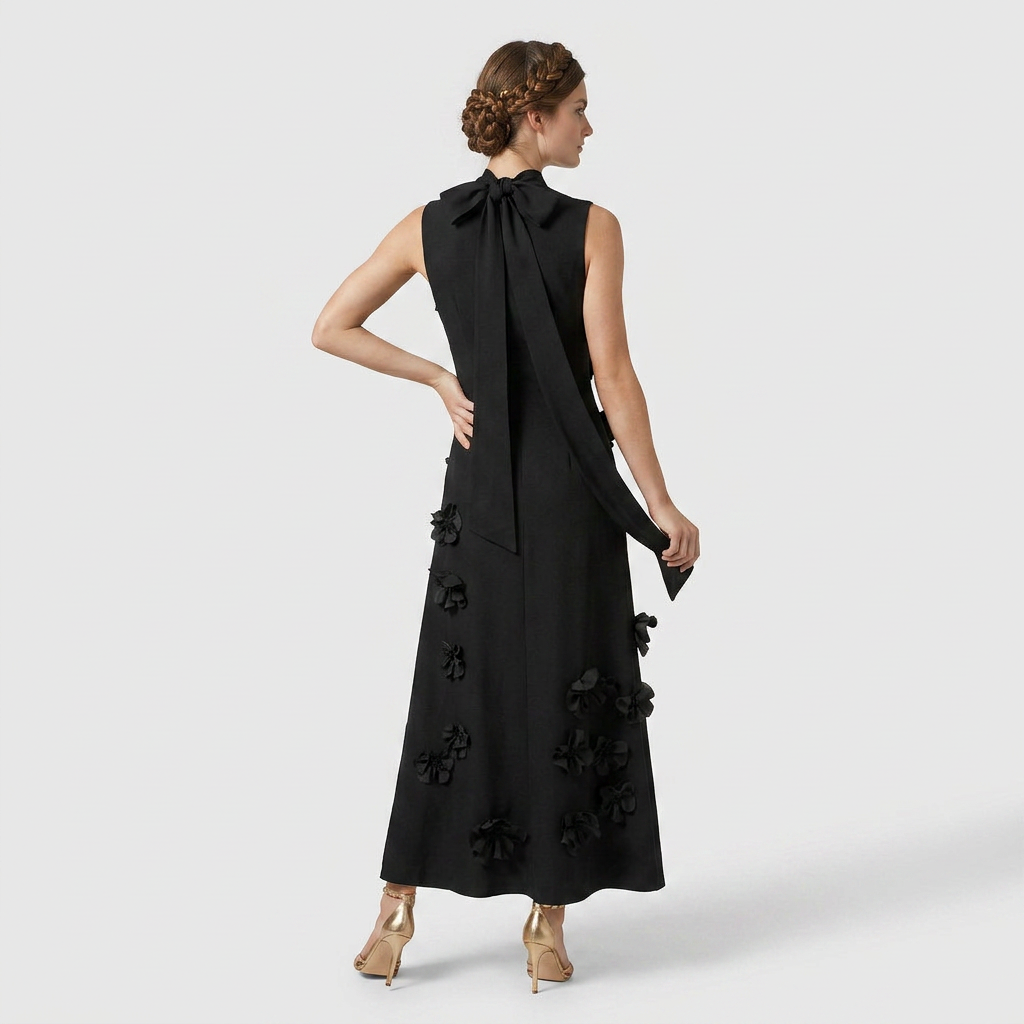 Robe Maxi Col Montant Appliqués Floraux Pour Femme