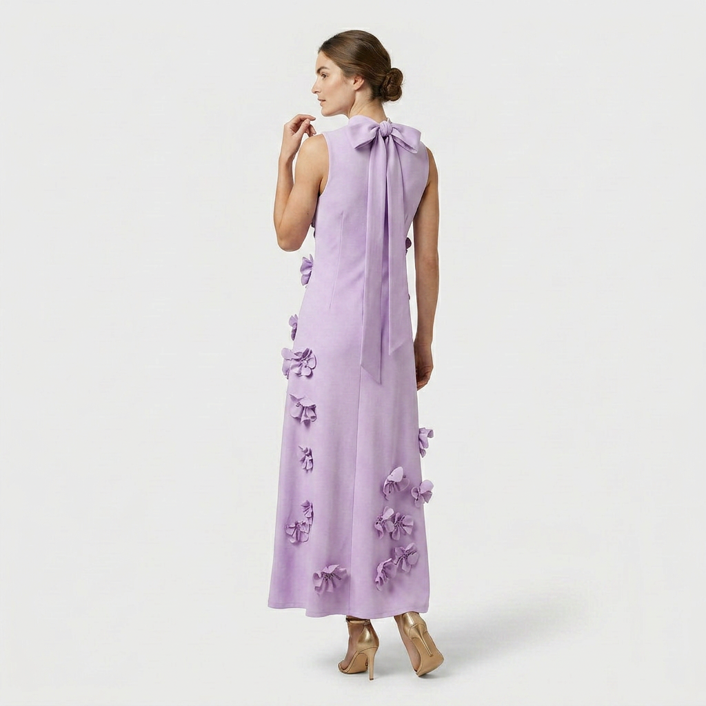 Robe Maxi Col Montant Appliqués Floraux Pour Femme