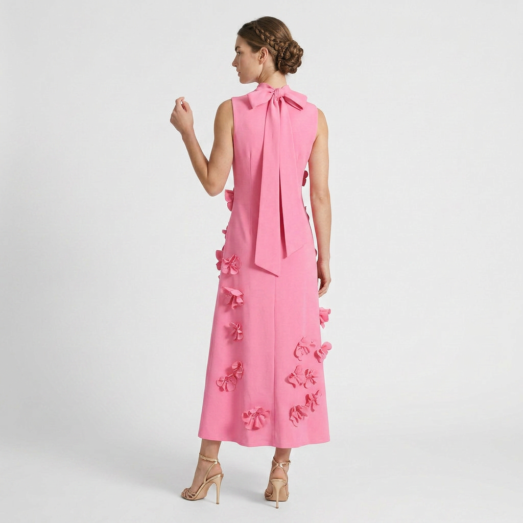 Robe Maxi Col Montant Appliqués Floraux Pour Femme
