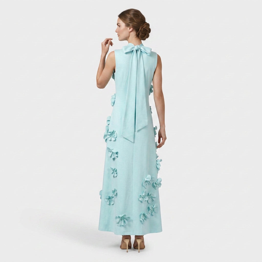 Robe Maxi Col Montant Appliqués Floraux Pour Femme