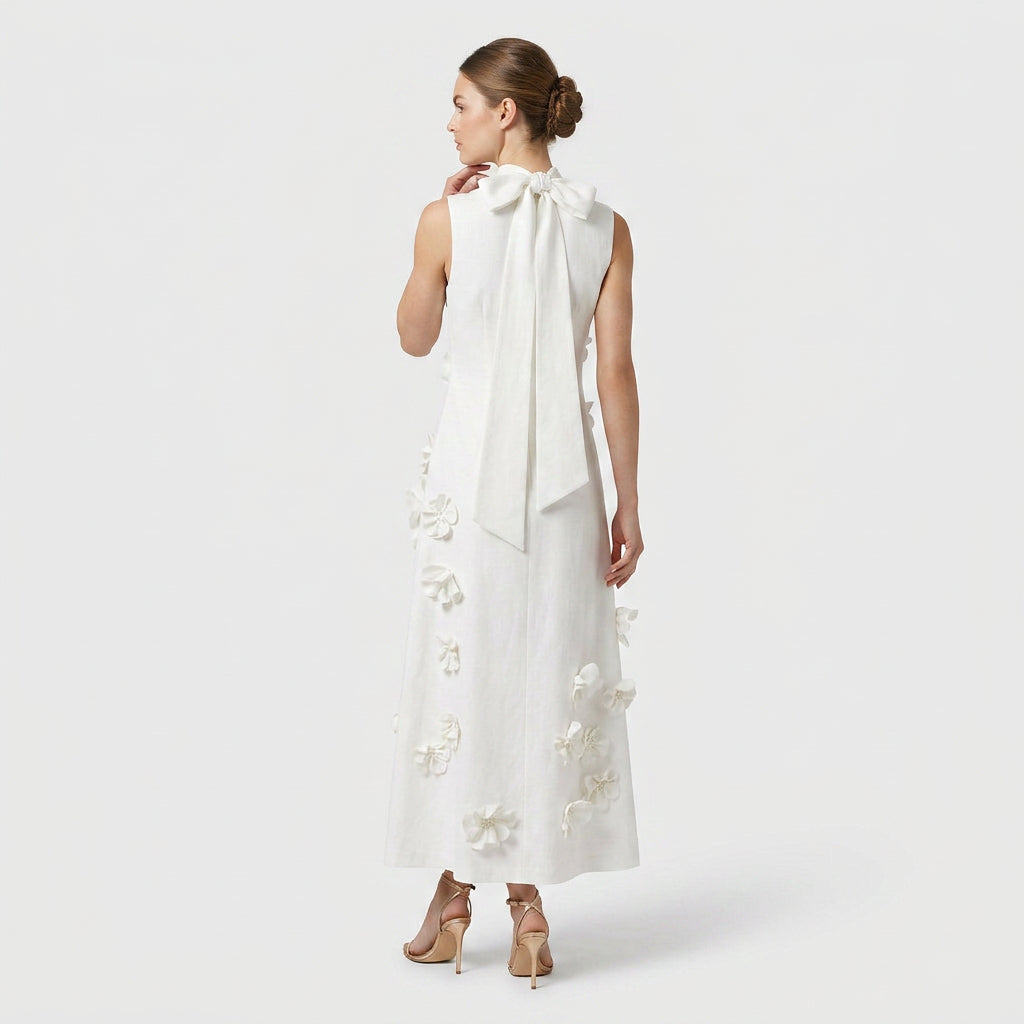 Robe Maxi Col Montant Appliqués Floraux Pour Femme