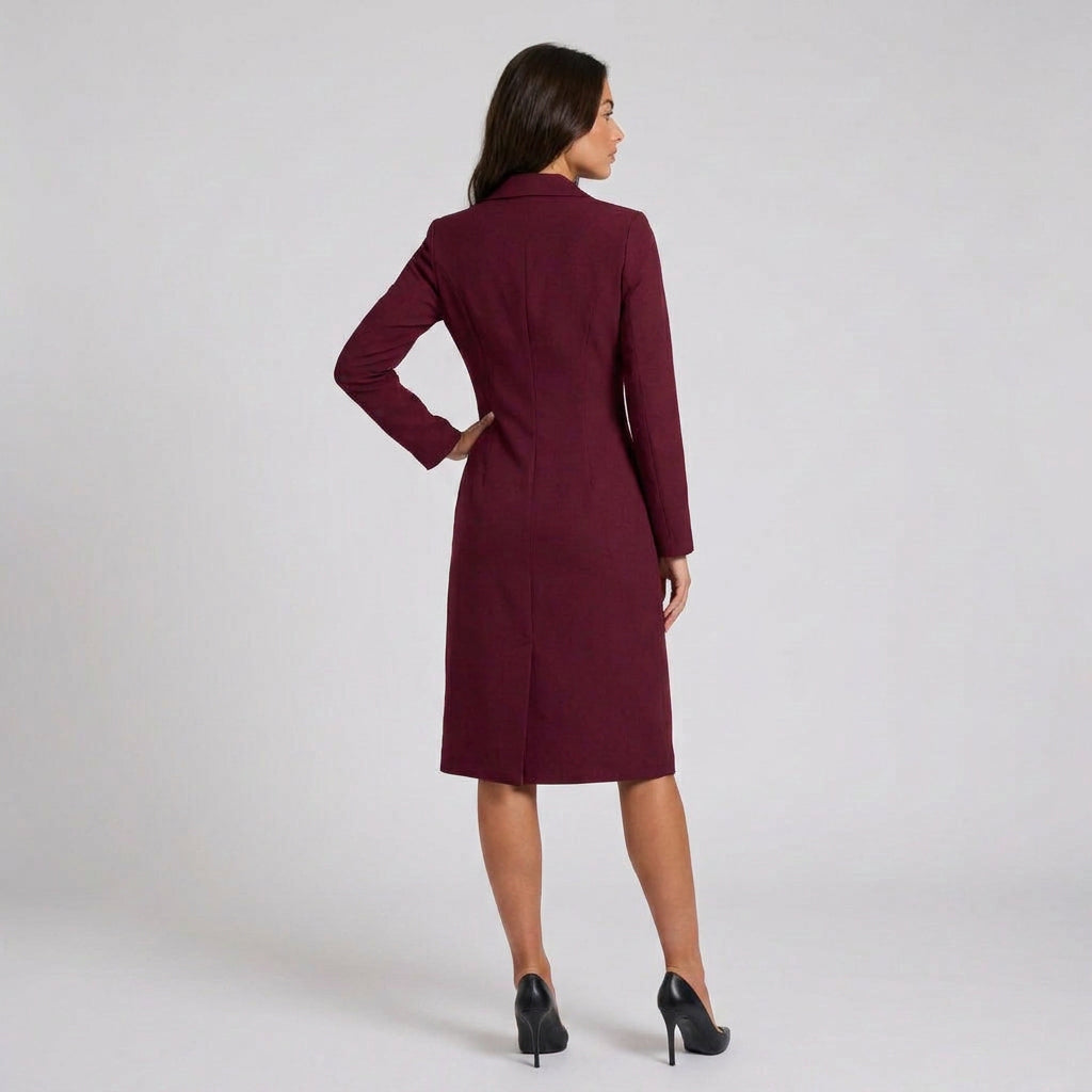 Robe-Manteau Cintrée à Col Tailleur pour Femme