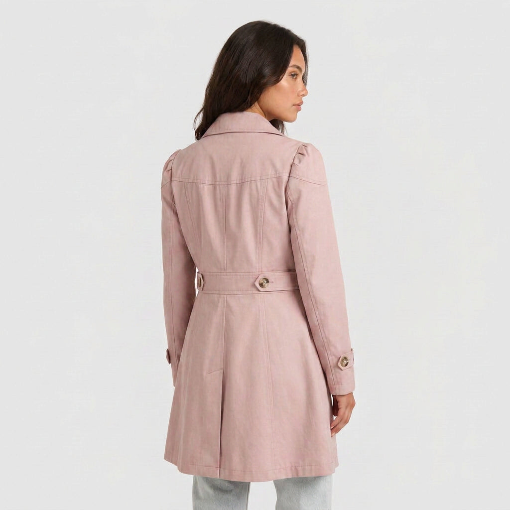 Trench-Coat Mi-Long Cintré à Col Tailleur pour Femme