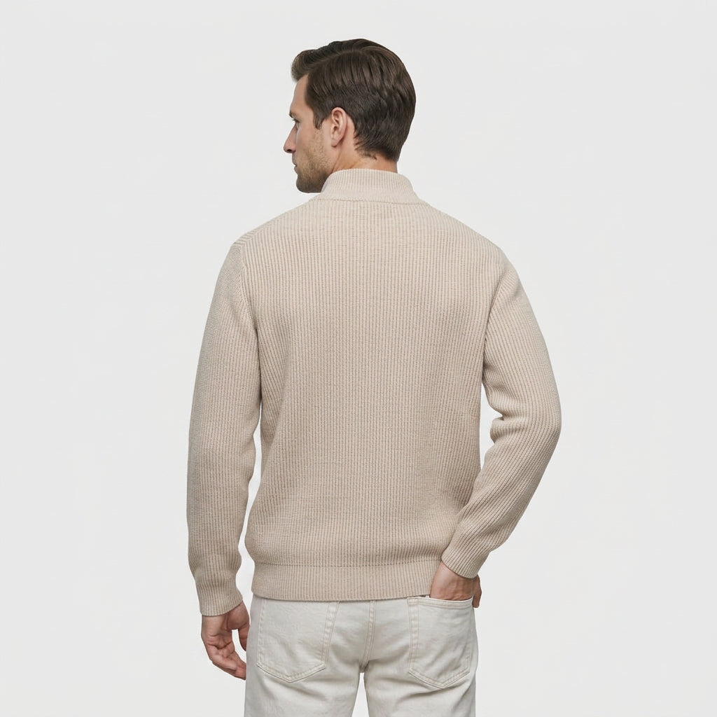Pull en Maille Côtelée à Col Zippé pour Homme