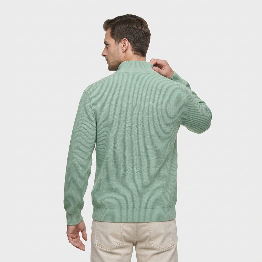 Pull en Maille Côtelée à Col Zippé pour Homme