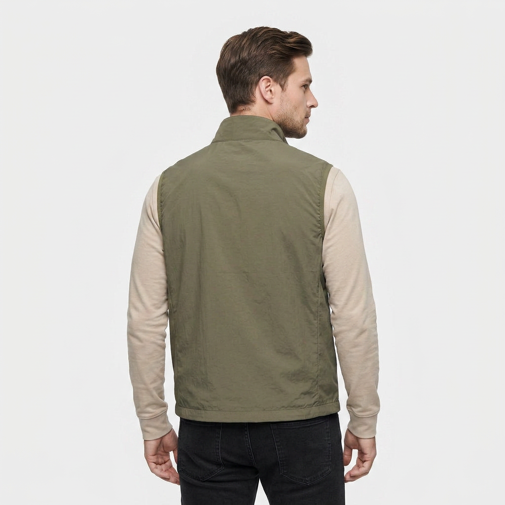 Gilet Sans Manches Zippé Col Montant Poche Zippée Pour Homme
