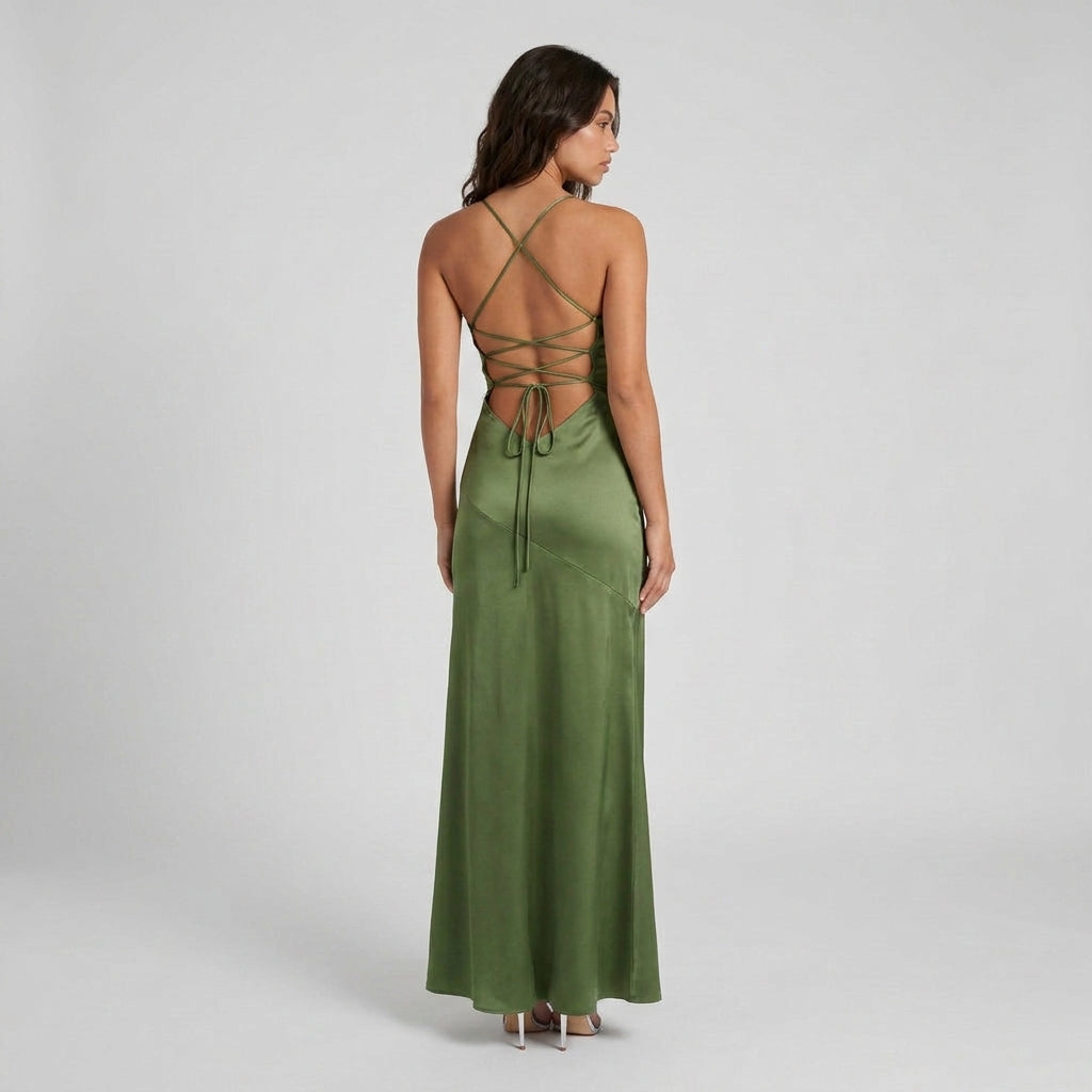 Robe de Soirée Longue en Satin à Fente pour Femme