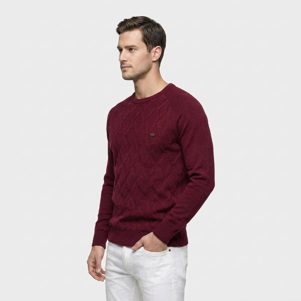 Pull Ras du Cou à Motif Losange en Relief pour Homme