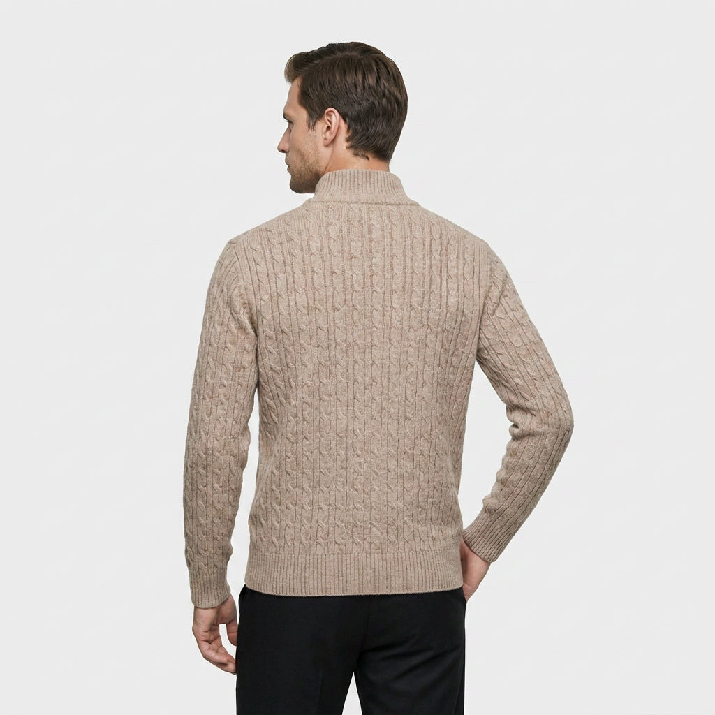 Pull en Maille Torsadée à Col Zippé pour Homme