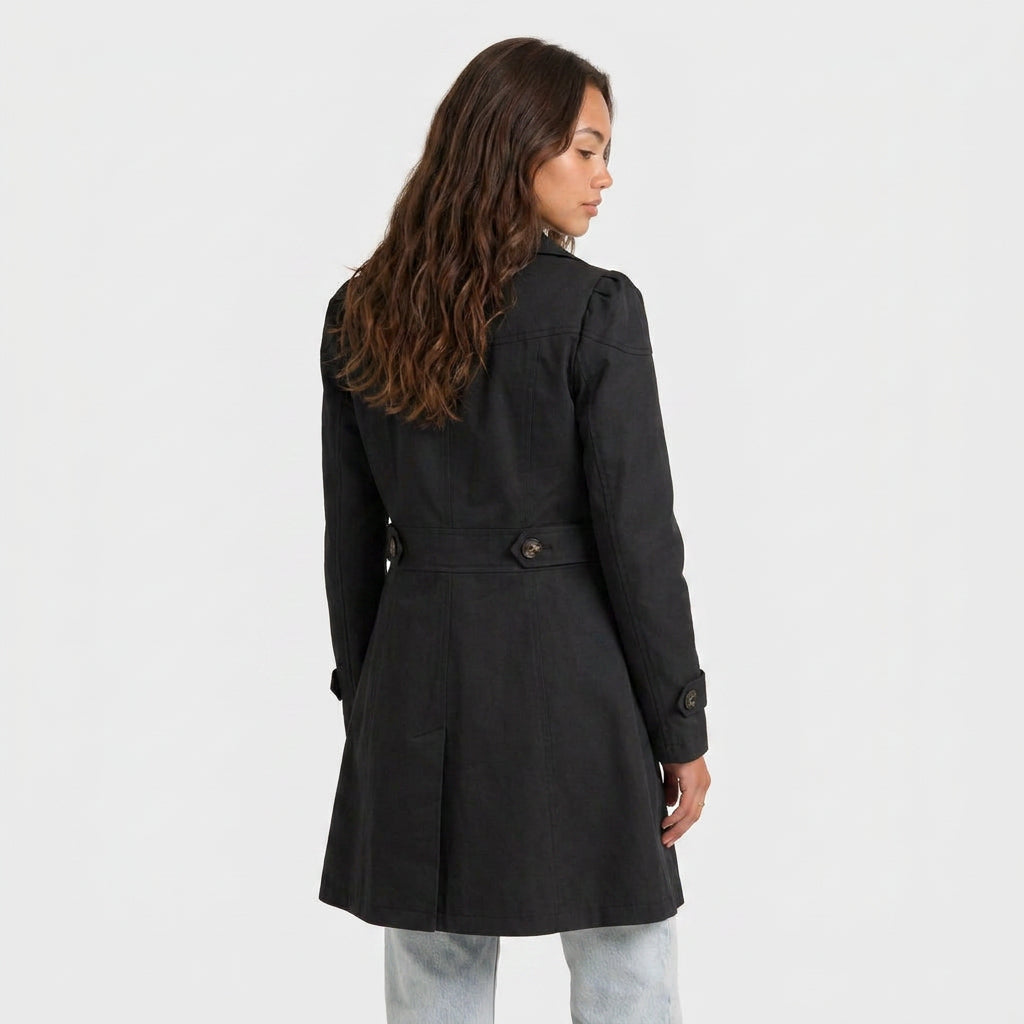 Trench-Coat Mi-Long Cintré à Col Tailleur pour Femme