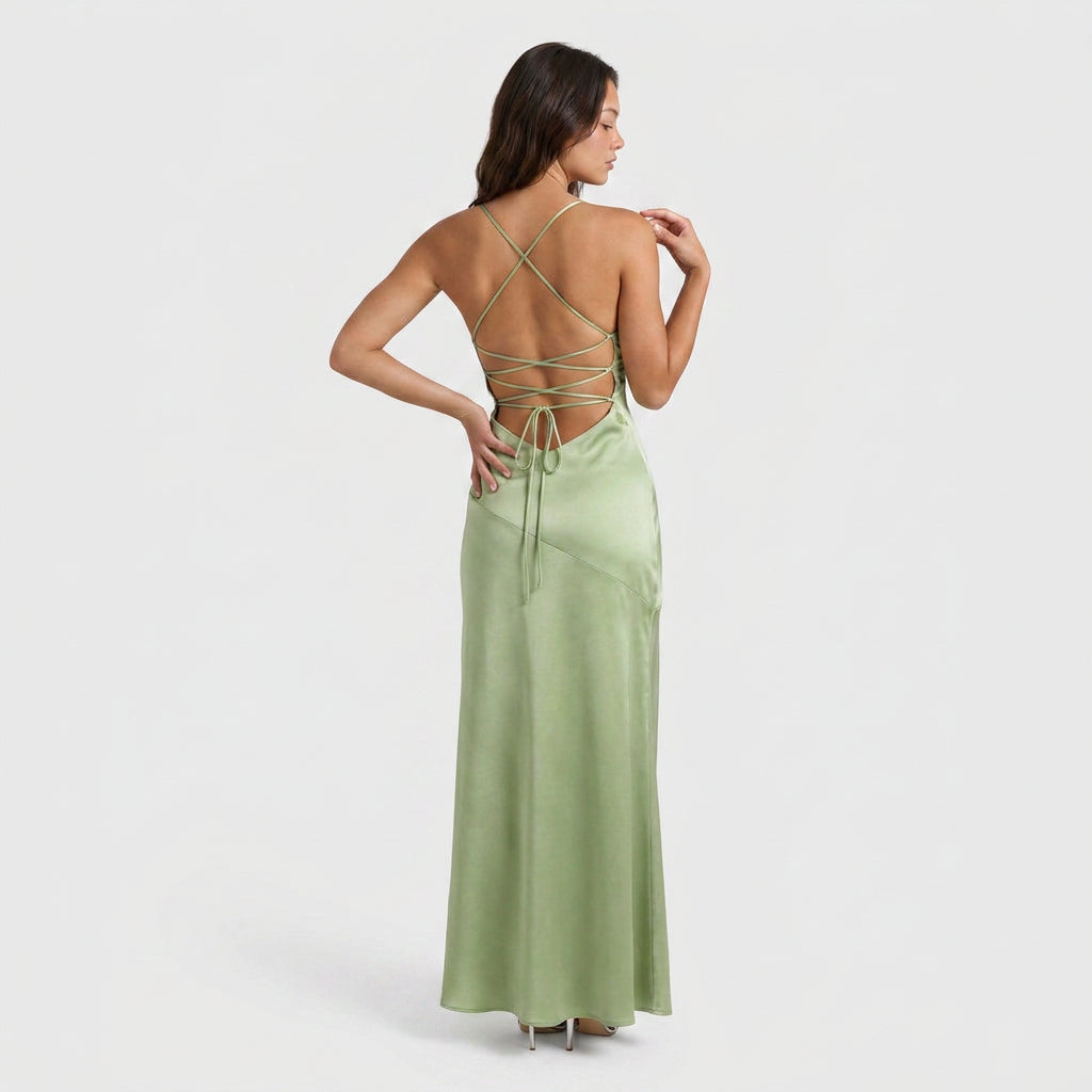 Robe de Soirée Longue en Satin à Fente pour Femme