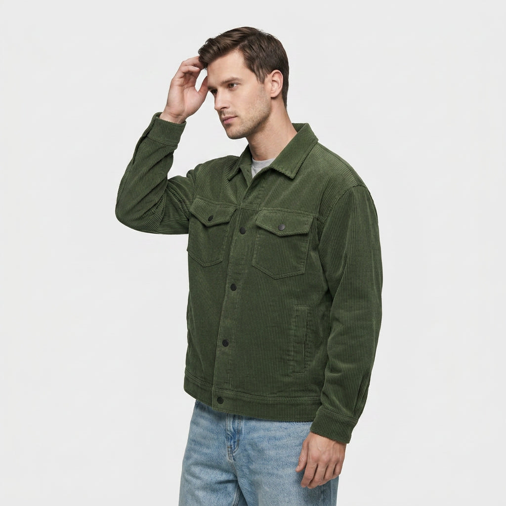 Veste en Velours Côtelé à Boutons-Pression pour Homme