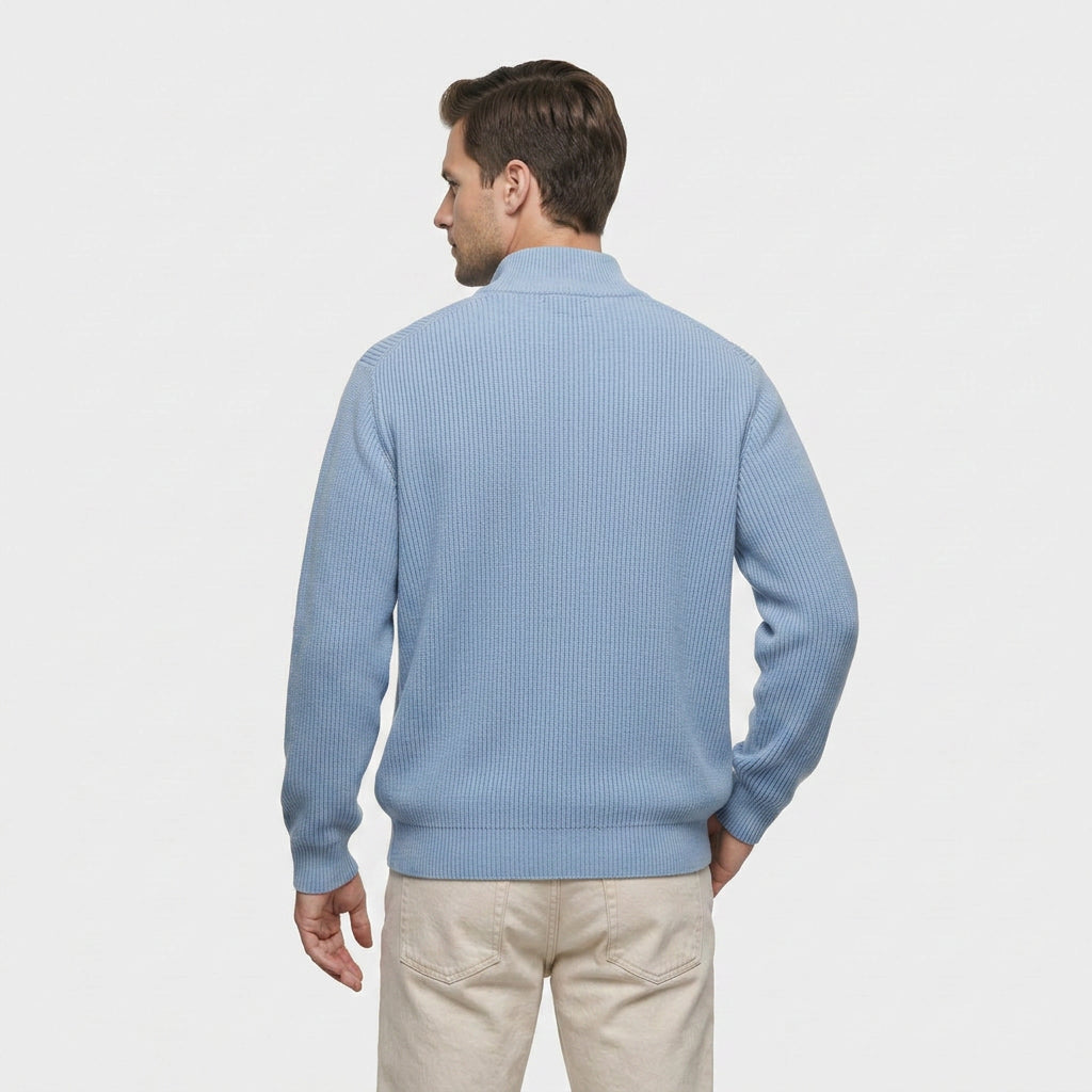 Pull en Maille Côtelée à Col Zippé pour Homme