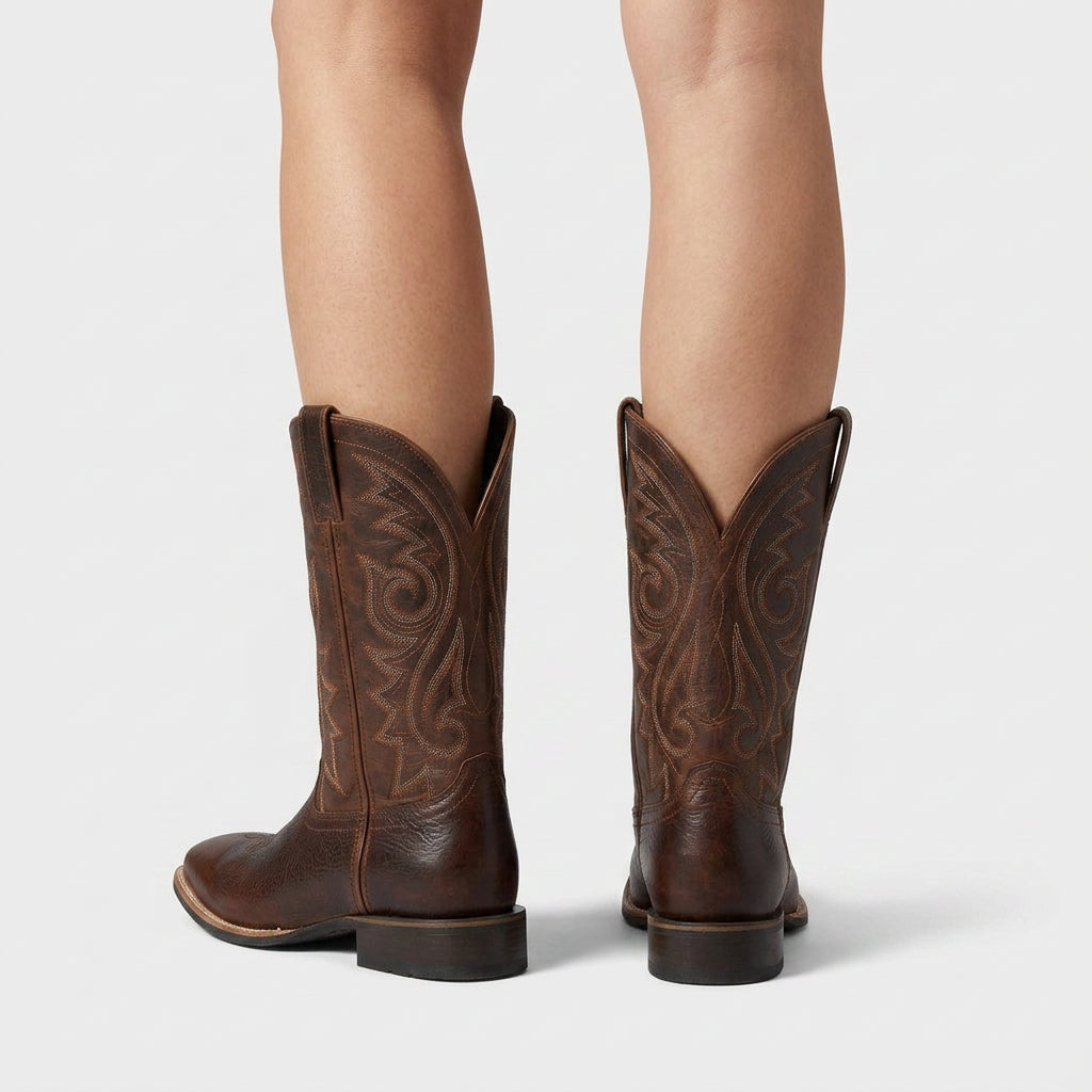 Bottes Santiags en Cuir à Bout Carré pour Femme