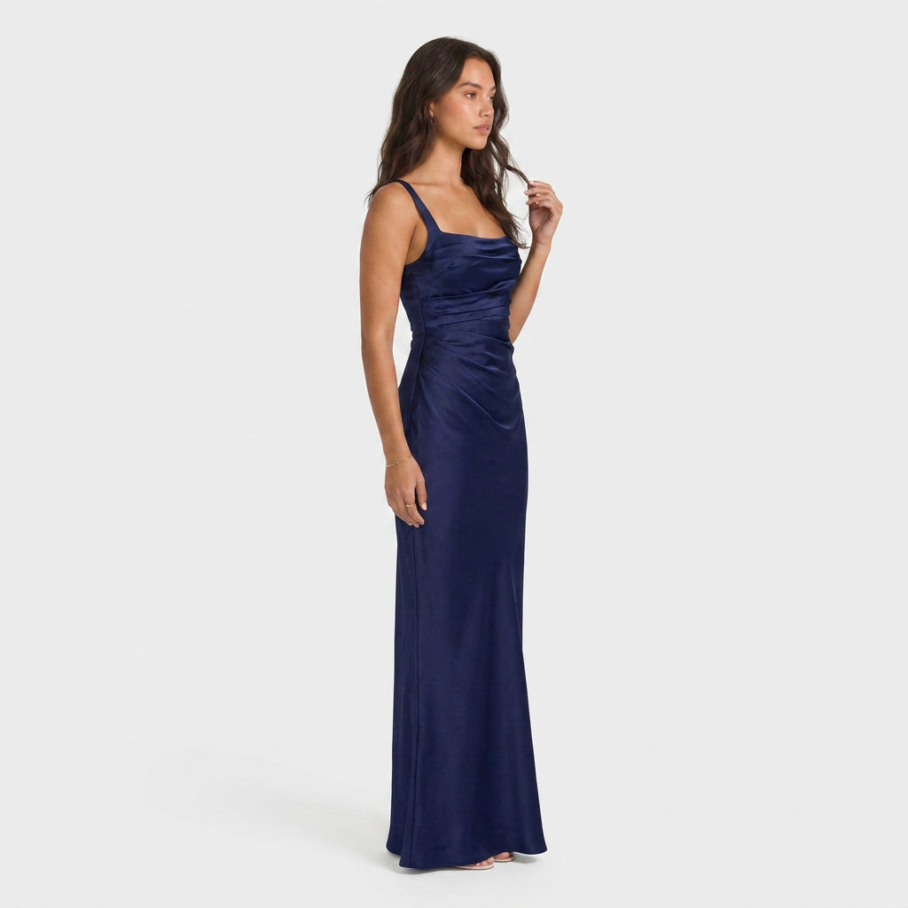 Robe de Soirée Longue en Satin Drapé pour Femme