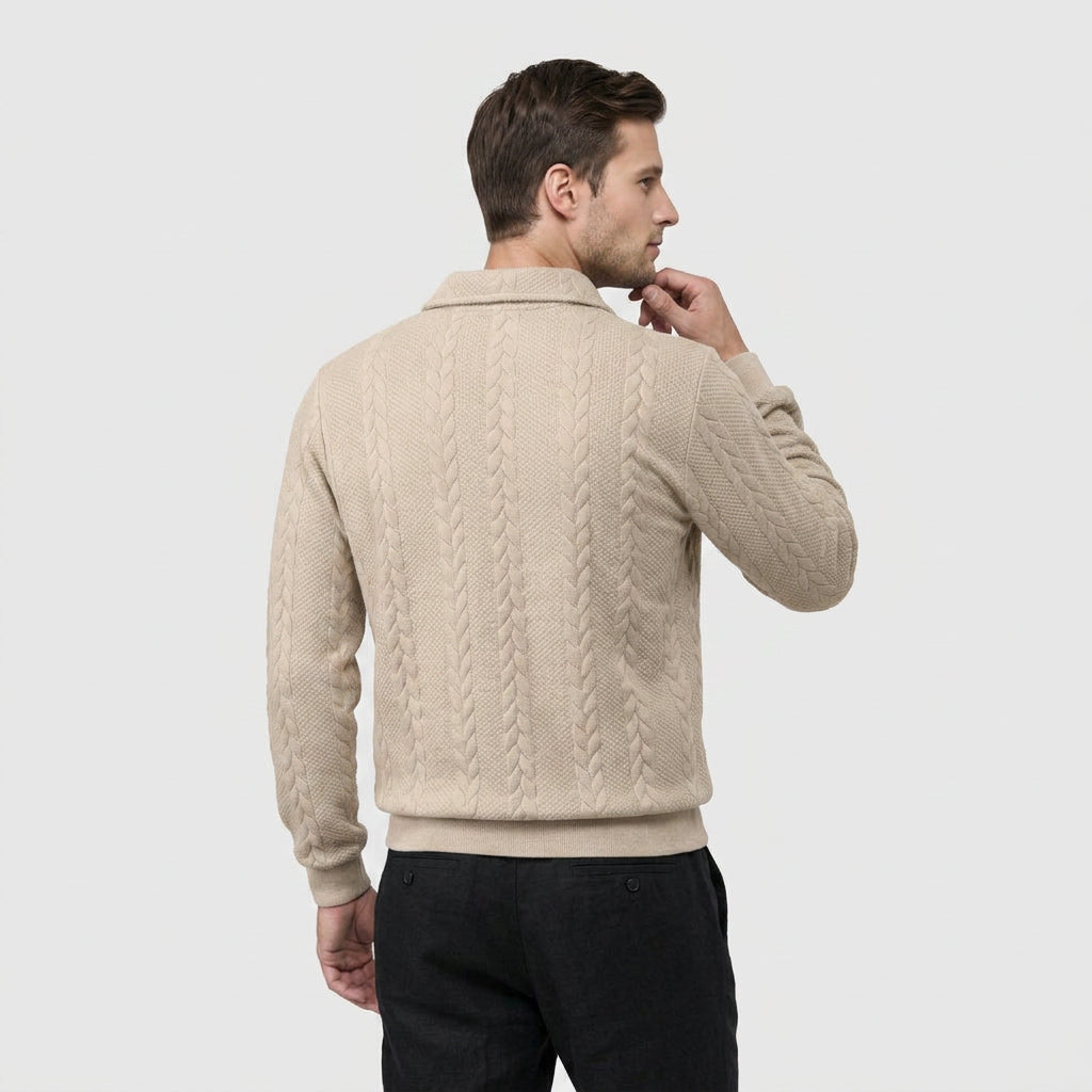 Pull à Col Polo Zippé et Motif Torsadé pour Homme