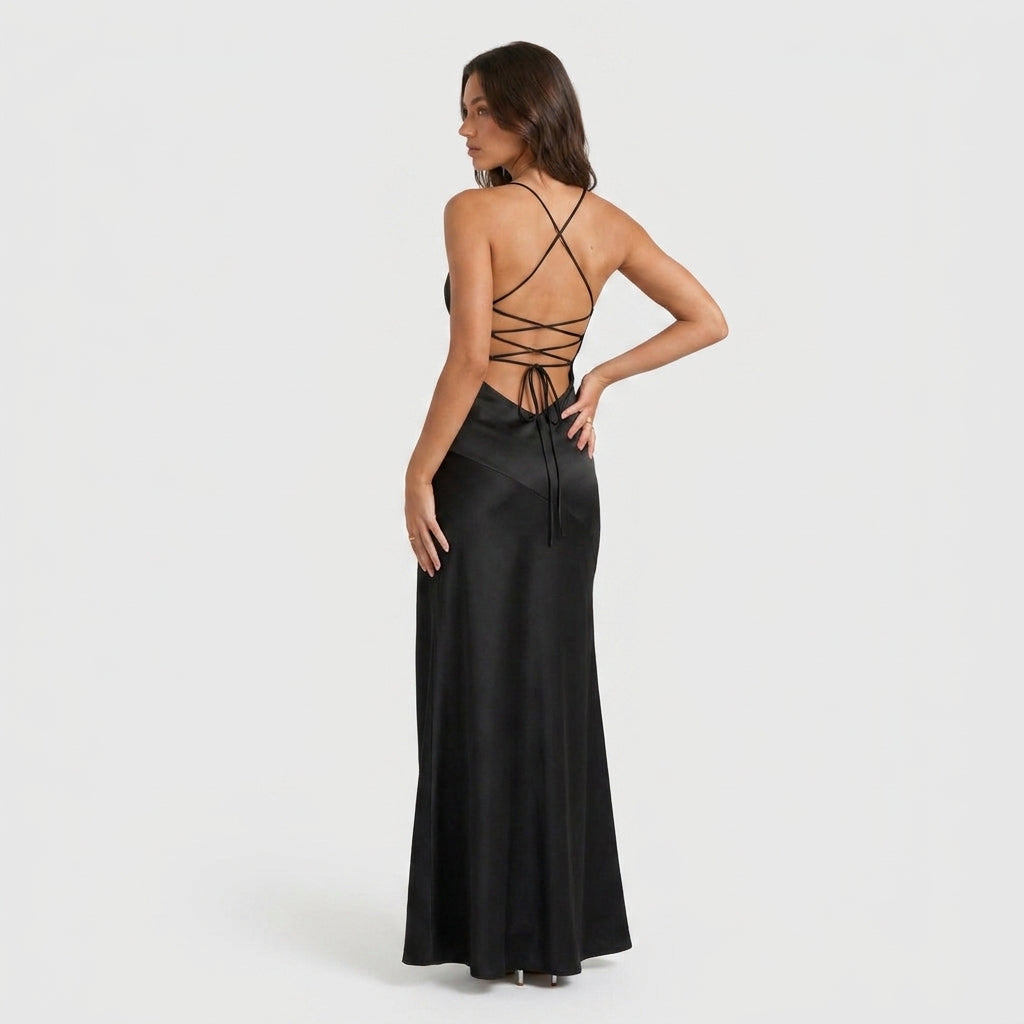 Robe de Soirée Longue en Satin à Fente pour Femme