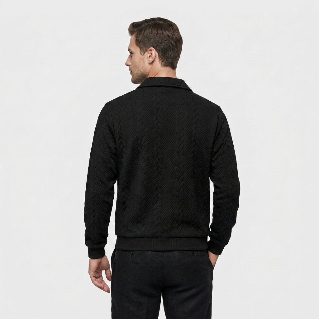 Pull à Col Polo Zippé et Motif Torsadé pour Homme