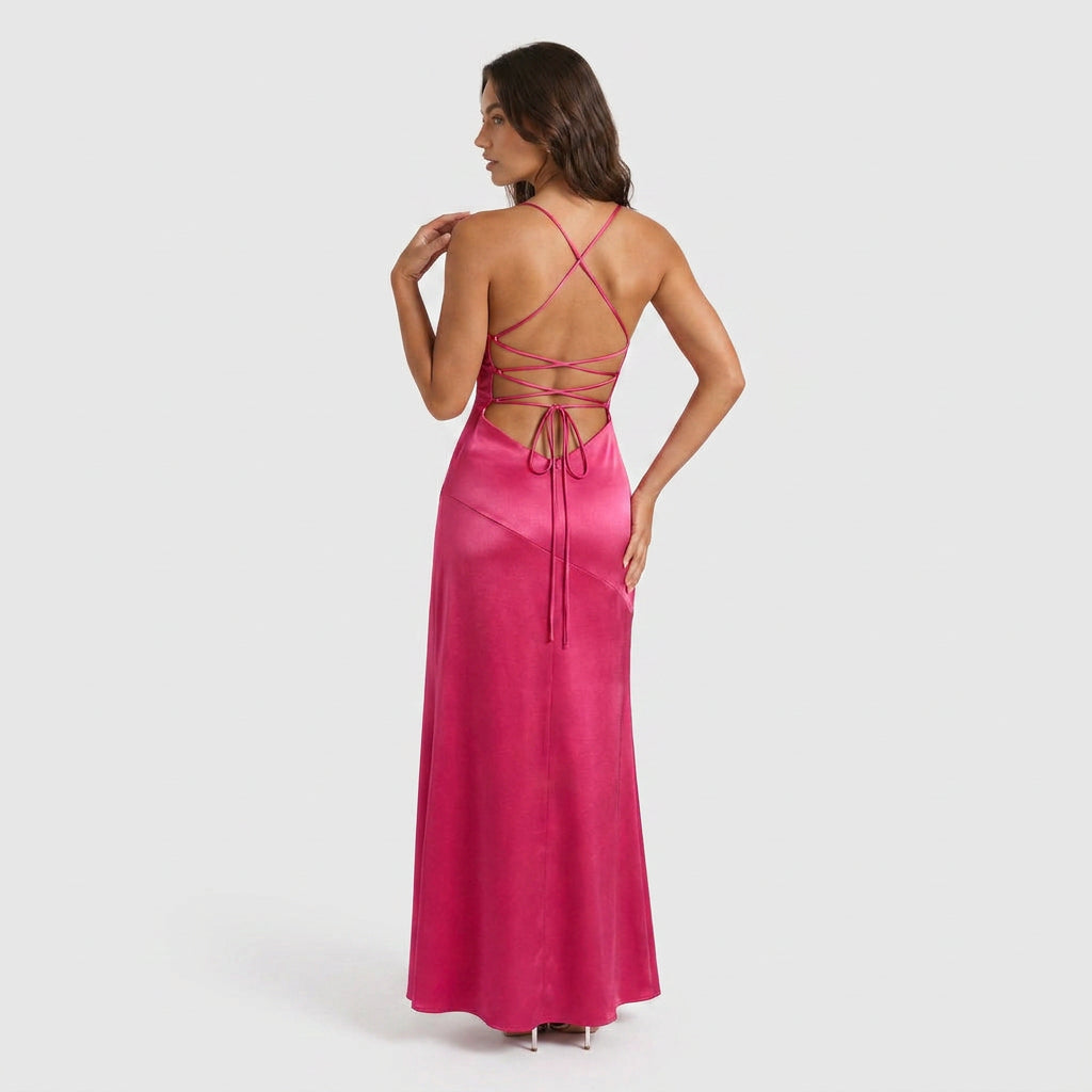 Robe de Soirée Longue en Satin à Fente pour Femme
