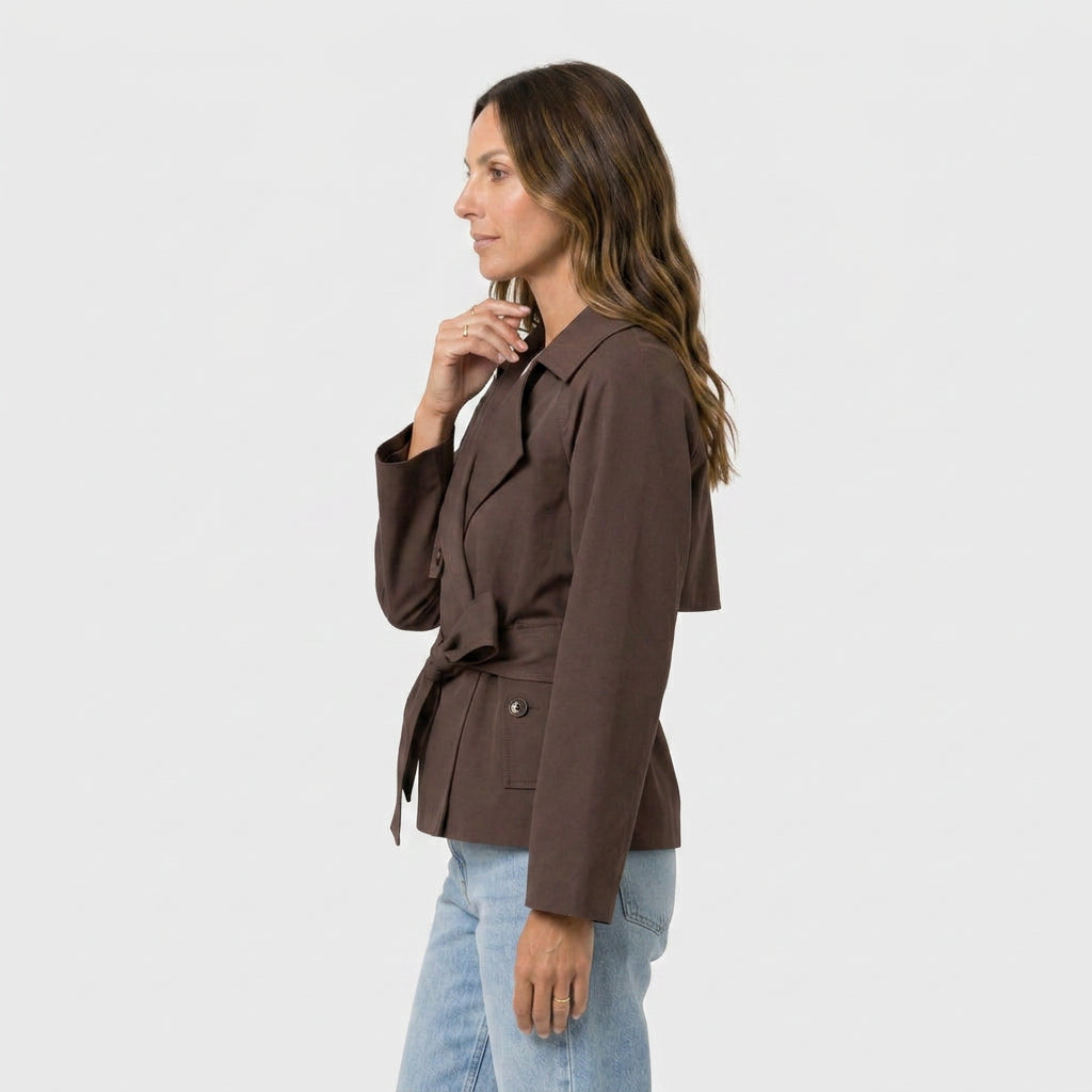Trench-Coat Court à Ceinture Nouée pour Femme
