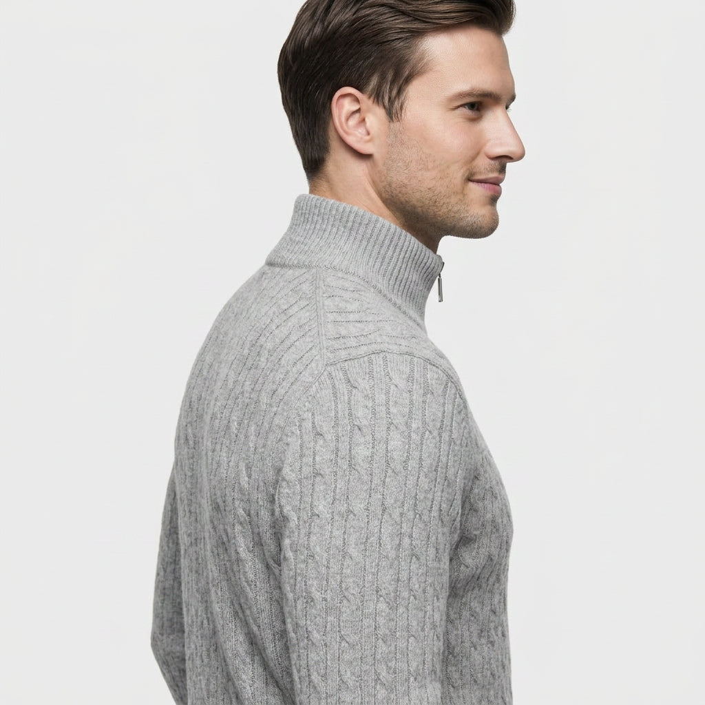 Pull en Maille Torsadée à Col Zippé pour Homme