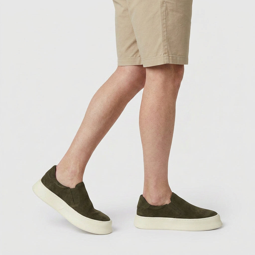 Slip-On Daim Semelle Plateforme Épaisse Élastique pour Homme