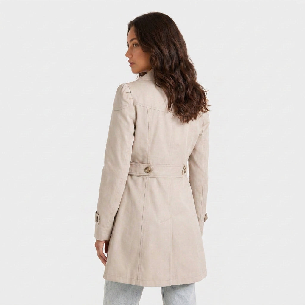 Trench-Coat Mi-Long Cintré à Col Tailleur pour Femme