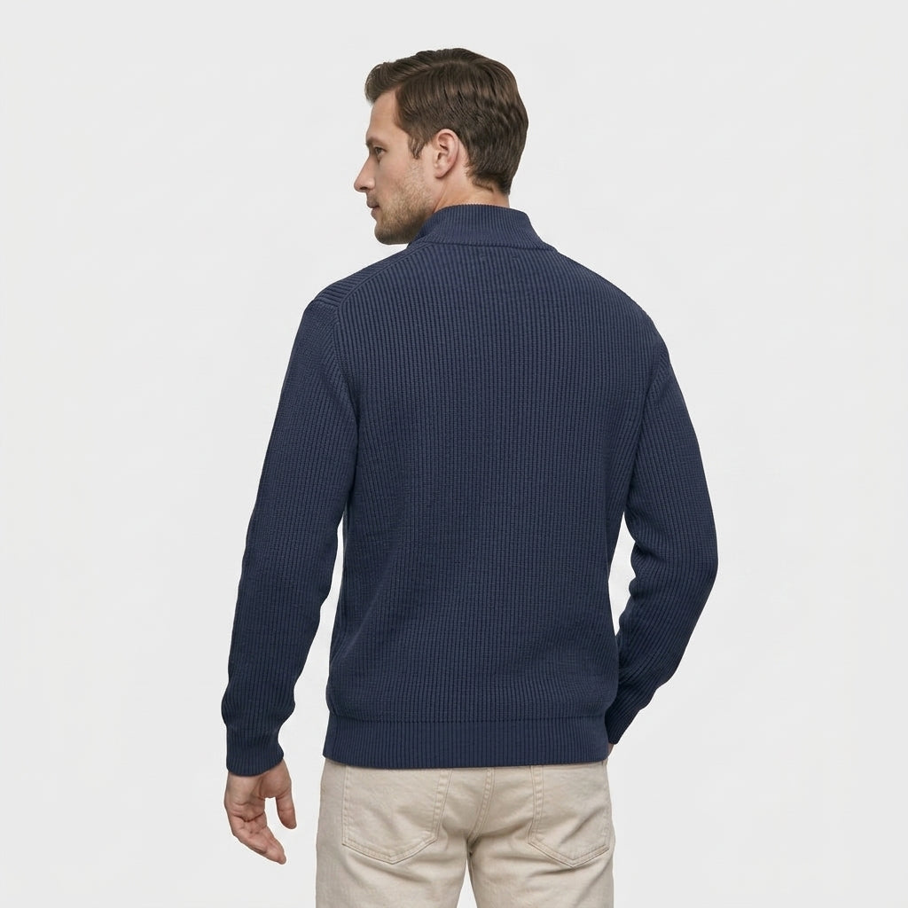 Pull en Maille Côtelée à Col Zippé pour Homme