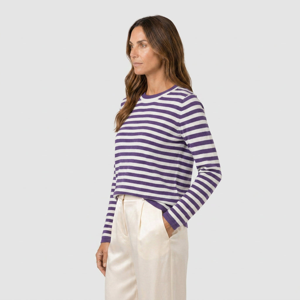 Pull Marinière à Rayures et Col Rond pour Femme
